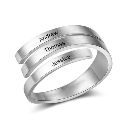 Personalized 3 or 4 Names Engraved Adjustable Wrap Ring, Jewelry Gift for Women