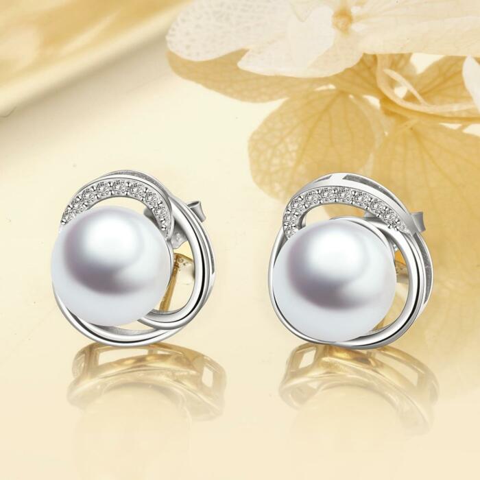 925 Sterling Silver Pearl Wedding Earrings - Round White Pearls Ear Stud For Women - Fashion Women Earrings Gift For Her - Stud Earrings For Women - Fine Jewelry Gift For Girls Of All Ages