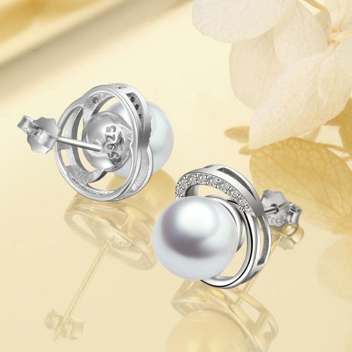 925 Sterling Silver Pearl Wedding Earrings - Round White Pearls Ear Stud For Women - Fashion Women Earrings Gift For Her - Stud Earrings For Women - Fine Jewelry Gift For Girls Of All Ages