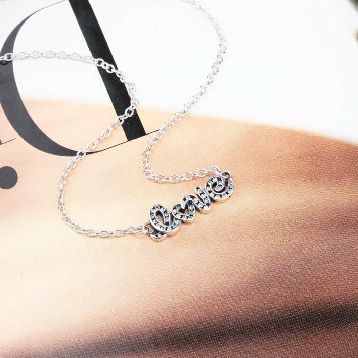 Letter LOVE Pendant - Sterling Silver Zirconia Stud Necklace