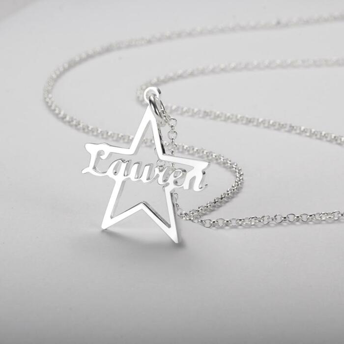 Custom Made Name Star Necklace & Pendants Personalized Real 925 Sterling Silver Nameplate Gift for Mother