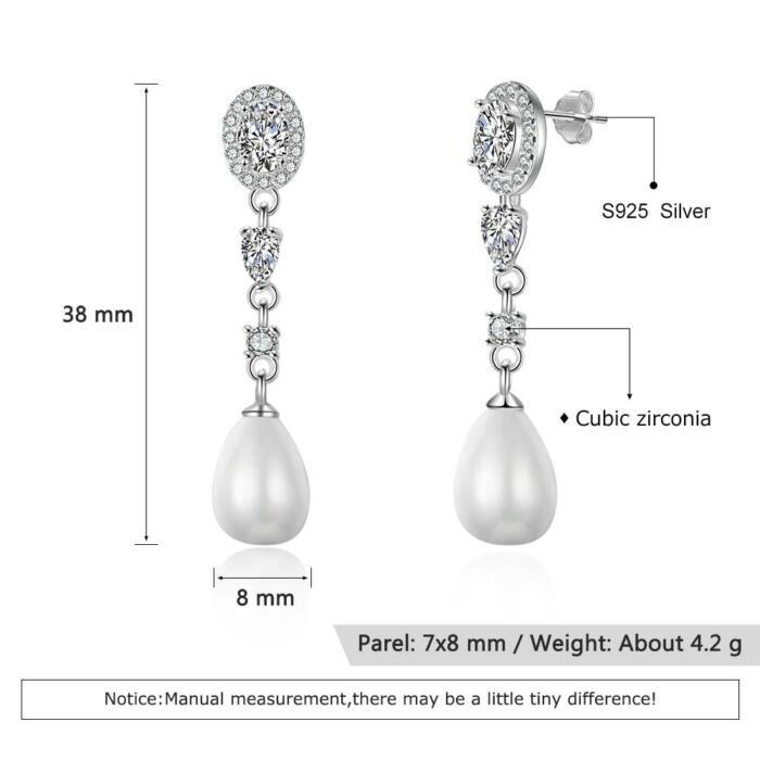 Sterling Silver Jewelry for Women - Cubic Zirconia Stud Pearl Drop Earrings - Silver Jewelry for Women - Pearl Drop Design Jewelry for Women
