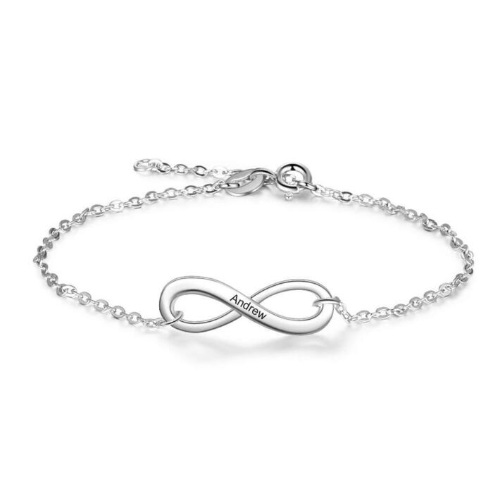 Personalized Link Chain Infinity Bracelets with Customized Name, Anniversary Gift Jewelry