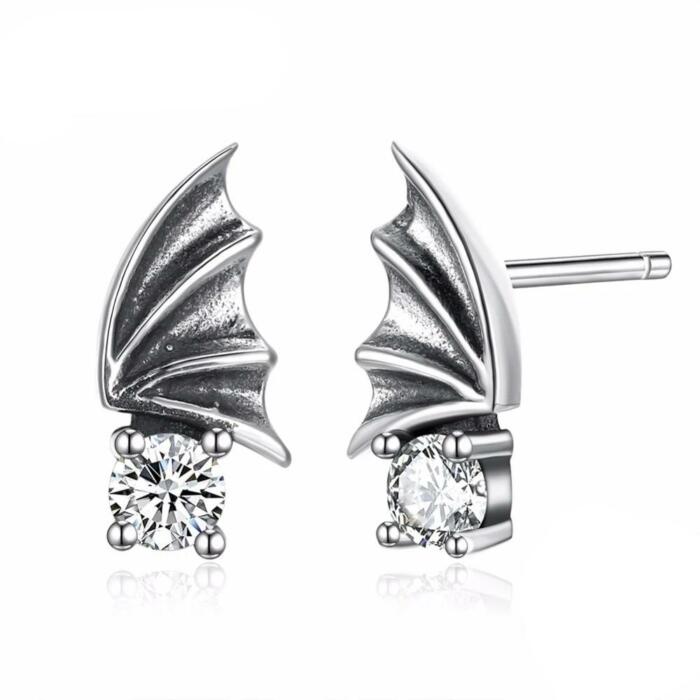 Sterling Silver Vintage Wing Design Earrings - Cubic Zirconia Jewelry Earrings