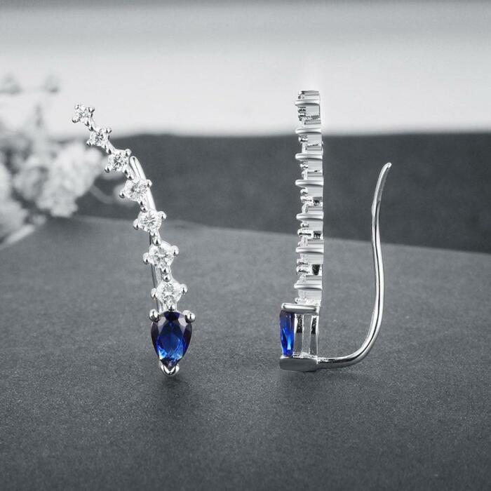 925 Sterling Silver Water Drop Shape Blue Cubic Zirconia Clip Earrings For Women Party Jewelry Gift - Fashion Wedding Jewelry For Women