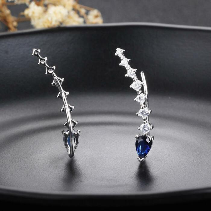 925 Sterling Silver Water Drop Shape Blue Cubic Zirconia Clip Earrings For Women Party Jewelry Gift - Fashion Wedding Jewelry For Women