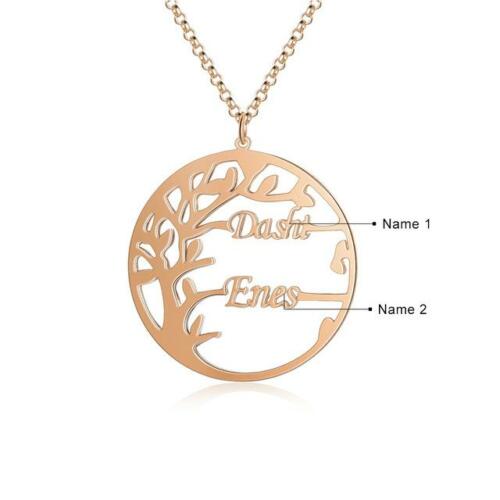 Personalized Tree of Life Necklace with 2 Names Customized Name Letter Pendant Necklace Women Jewelry Christmas Gift