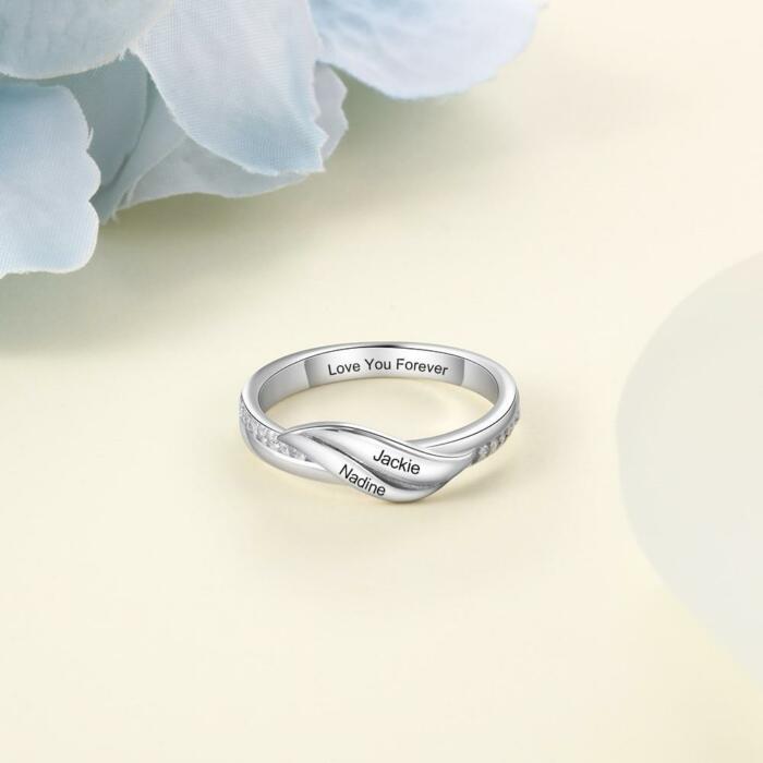 Personalized Rings – Engrave 2 Names – Geometric Shape Ring with Zirconia Stones