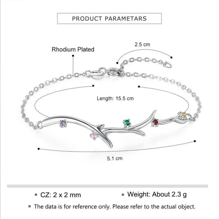 Personalized Branch Bracelet with Zirconia Custom 5 Birthstones Bracelets & Bangles for Women Family Gift