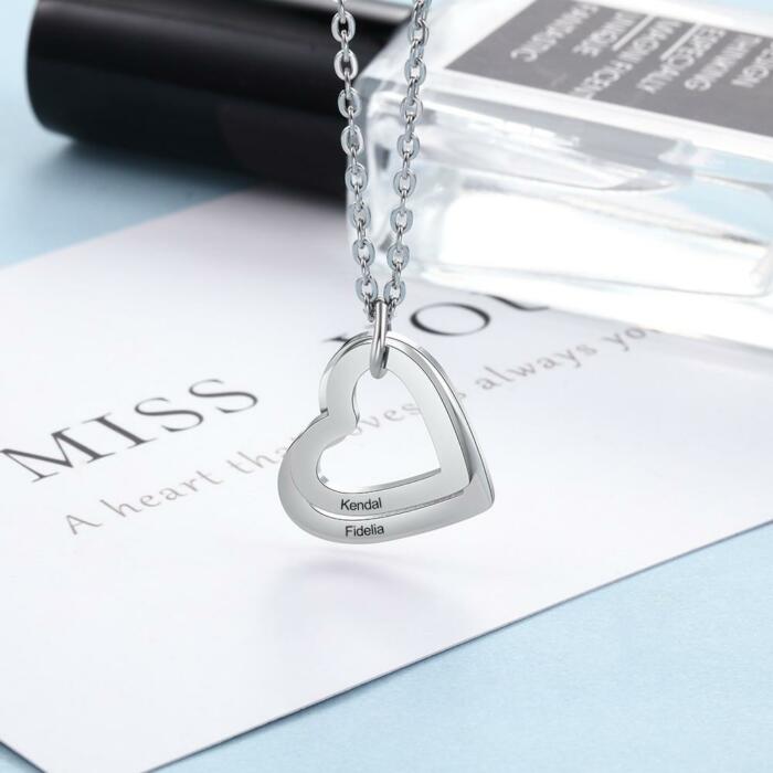 Personalized Heart Necklace with Custom 2 Names Engraved