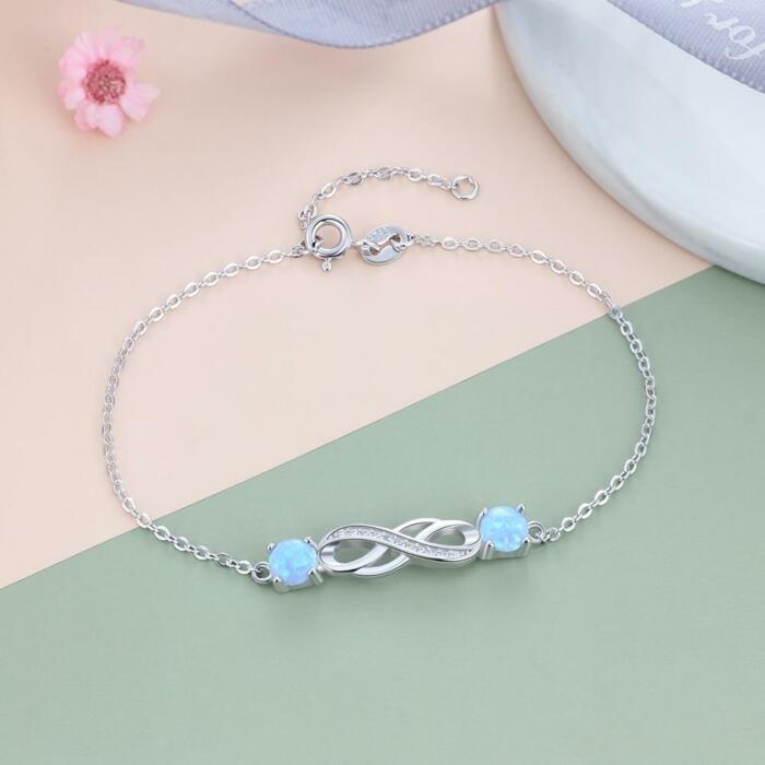 Infinity Love Blue Opal Stone Bracelets & Bangles Sterling Silver Bracelets