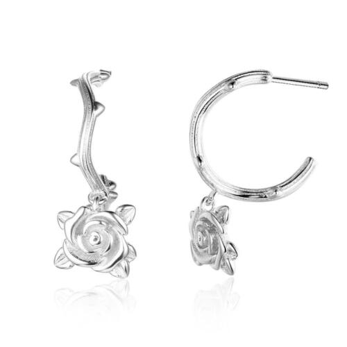 Rose Hoop Earrings - Sterling Silver Party Earrings