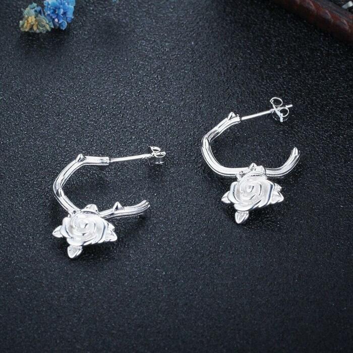 Rose Hoop Earrings for Women- Sterling Silver Party Earrings for Women- Jewelry Gift for Women- Party Jewelry for Women- Accessories for Women
