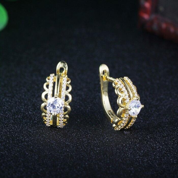 White Cubic Zirconia Gold Color Hoop Earring Fashion Party Jewelry Earrings For Women Gift For Her