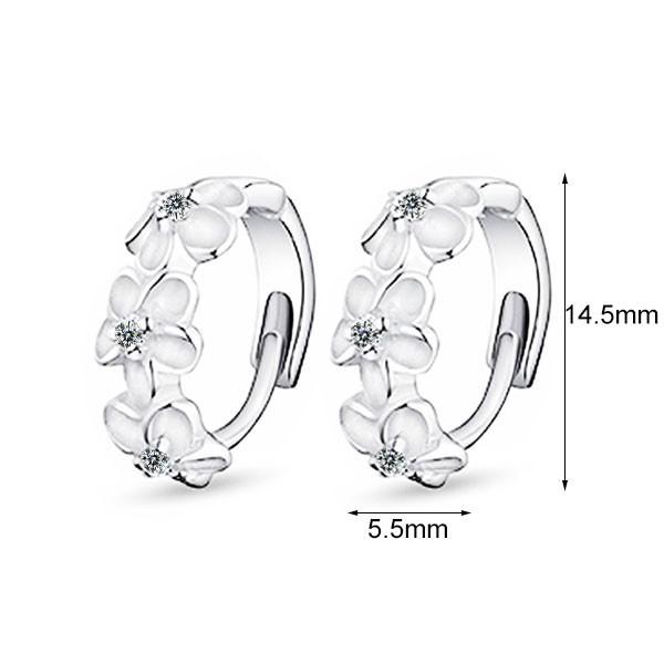 Elegant Flower Cubic Zirconia Hoop Earring, Rhodium Plated Vivid Ear Stud for Women, Ideal Gift for Her