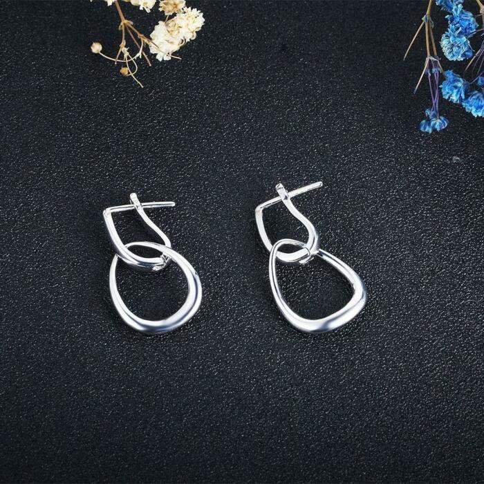 Irregular Shaped Earrings - Hollow Design Hoop Earrings - Rhodium Plated