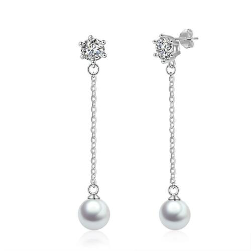 Women’s 925 Sterling Silver Long Tassel Pearl Drop Earrings, Jewelry Gift for Her