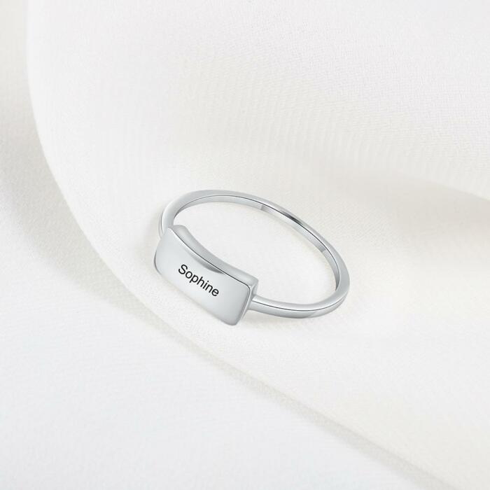 Personalized 925 Sterling Silver Bar Ring - Custom Name Engraving Stylish Ring for Modern Women