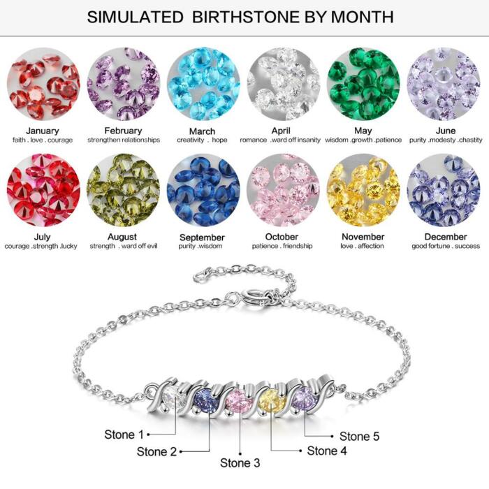 Personalized Chain Bracelet with 5 Customized Zirconia Birthstones - DIY Bangles