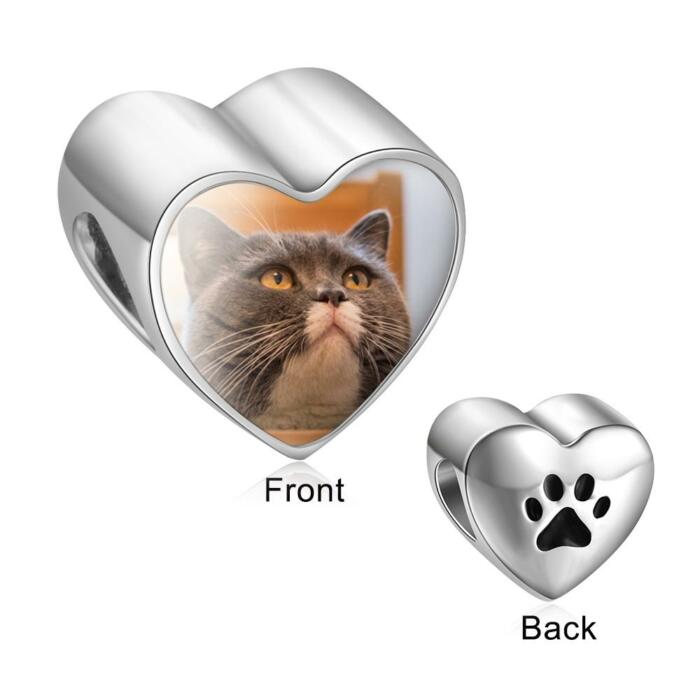 Personalized Heart Charms for Women- Custom Photo Embedding and Cat/Dog Paw Breads in the Charm for Custom Jewelry Making