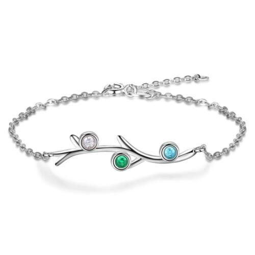 Personalized Women Branch Bracelets with Customized 3 Birthstones