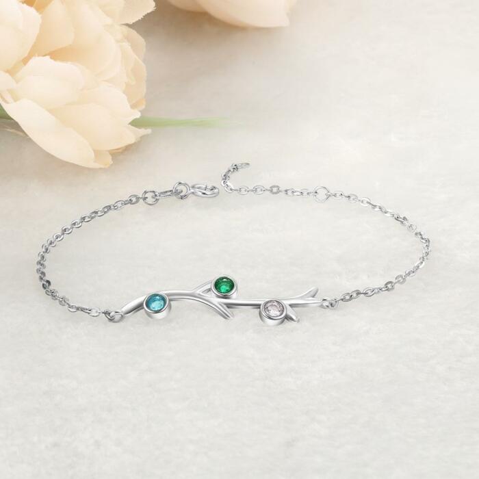 Personalized Women Branch Bracelets with Customized 3 Birthstones