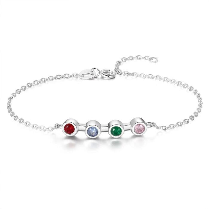 Personalized Mother Bracelet with 4 Round Zircon Birthstones