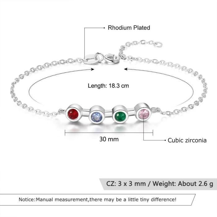 Personalized Mother Bracelet with 4 Round Zircon Birthstones