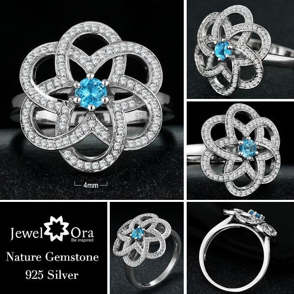 925 Sterling Silver Exaggerated Rings for Women – “Flower” Fashion Jewelry – Natural Stone – Come with Box