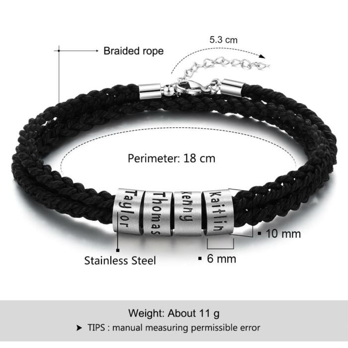 Custom Beads Adjustable Bracelet - Multi layer Rope Bracelet for Men