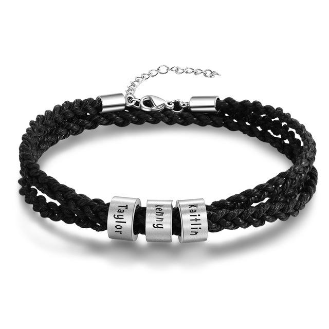 Stainless Steel Custom Beads Bracelet - Adjustable Bracelet for Men - Multi layer Rope Bracelet - Father’s Day Gift - Customized Jewelry for Men