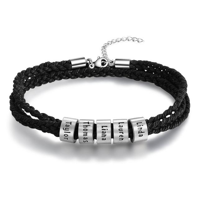 Stainless Steel Custom Beads Bracelet - Adjustable Bracelet for Men - Multi layer Rope Bracelet - Father’s Day Gift - Customized Jewelry for Men