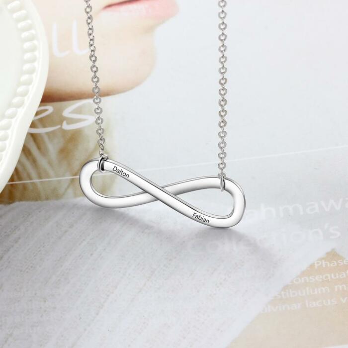 Personalized Silver Name Engraved Necklace, Infinite Love Pendant, Trendy Jewelry for Women