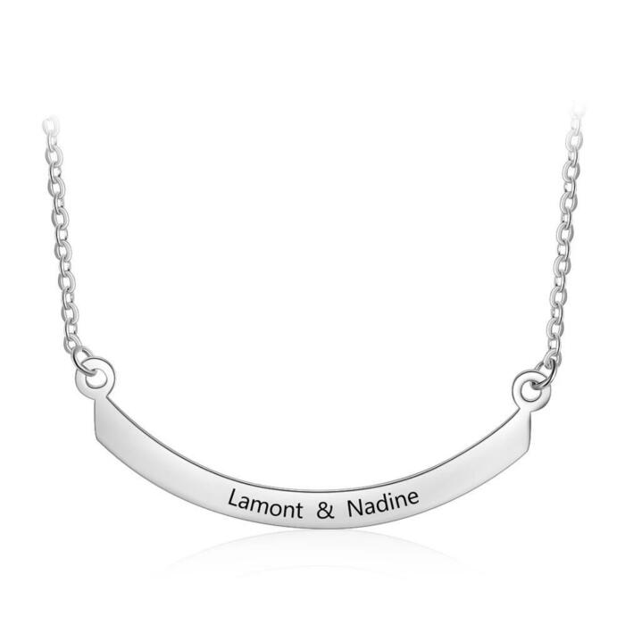 Personalized Stainless Steel Necklace with Semi-Arc Shape Engrave Name Pendant, Trendy Women’s Jewelry Gift