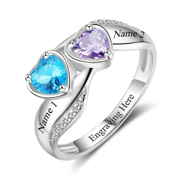 Heart Birthstone Engraved Ring - Promise Ring - Sterling Silver Jewelry