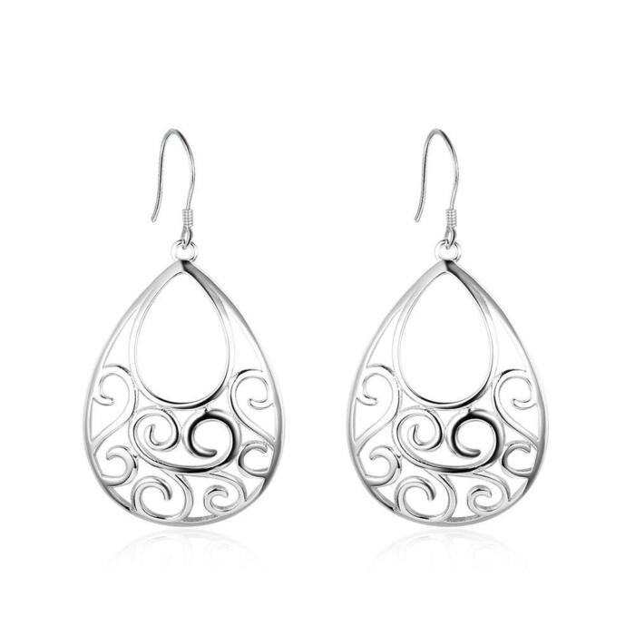 Water Drop Hook Earrings - 925 Sterling Silver Earring - Water Shape Design For Women - Geometric Drop Hoop Earring - Fashion Trendy Collection Earring - Party Jewelry For Girls Of All Ages