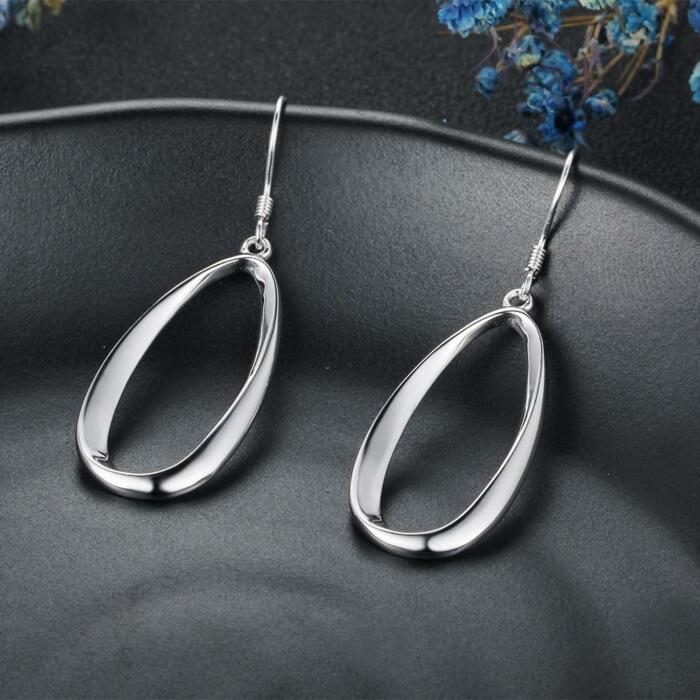 Sterling Silver Irregular Elliptical Hollow Earring - Exaggerated Drop Earrings
