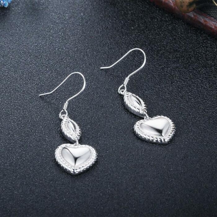 Heart Design Earrings - Sterling Silver Jewelry