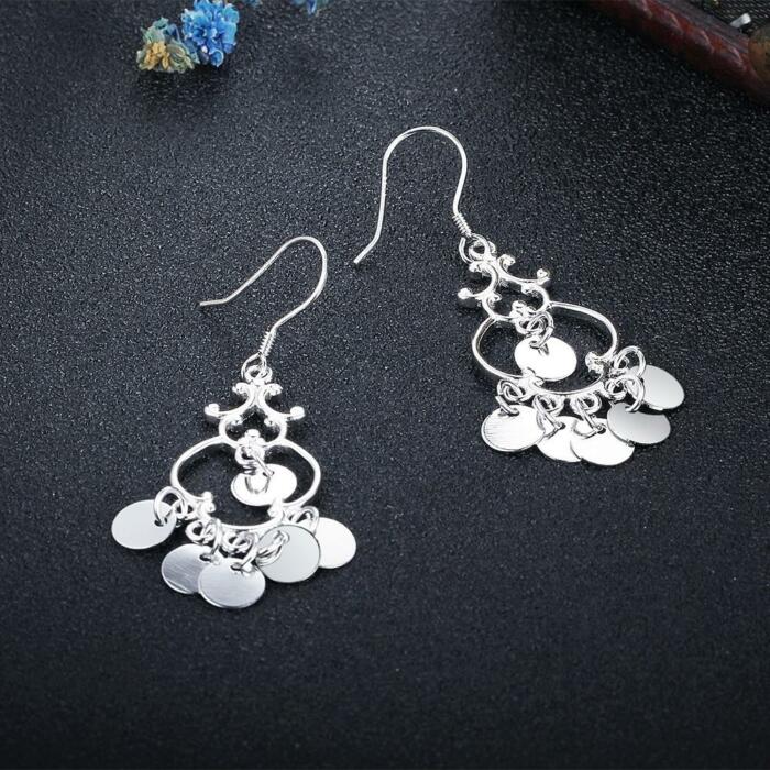 Women 925 Sterling Silver Ethnic Style Round Shaped Drop Earrings, Party Jewelry Accessories Gift for Her