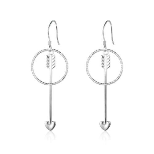 Women’s 925 Sterling Silver Drop Earrings, Arrow Shape with Big Circle, Female Jewelry for Party