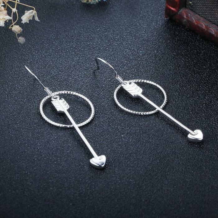 Sterling Silver Drop Earrings - Arrow Shape with Big Circle