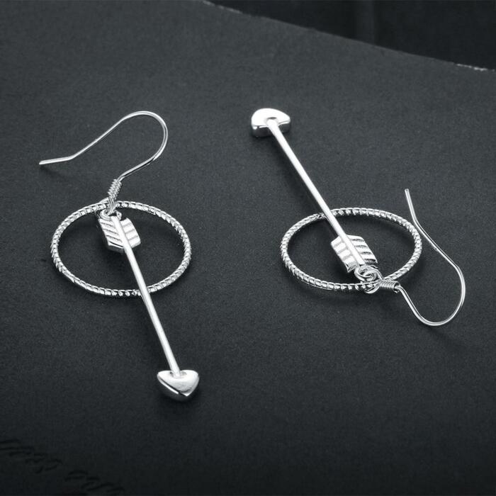 Sterling Silver Drop Earrings - Arrow Shape with Big Circle