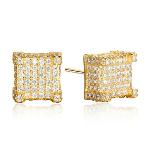 Square Shape Ear Stud - Cubic Zirconia Stud Gold Earrings
