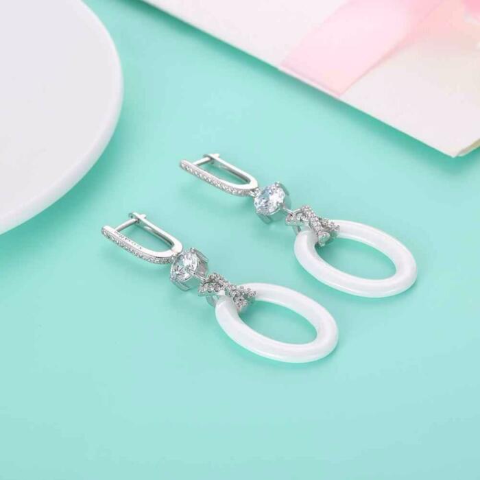 Women Sterling Silver Drop Earrings - Sterling Silver Ellipse Earrings