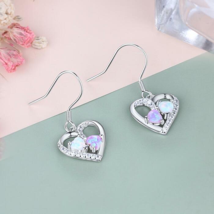 Heart Colorful Opal Stone Earrings for Women- Sterling Silver Earrings for Women- Fashion Jewelry for Women- Birthday Jewelry for Women- Accessories for Her
