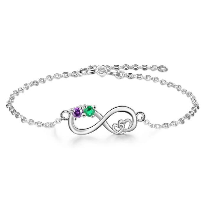 Personalized Heart Chain Infinity Bangle Bracelets with 2 Customized Birthstone, Birthday Gift Bracelet for Women