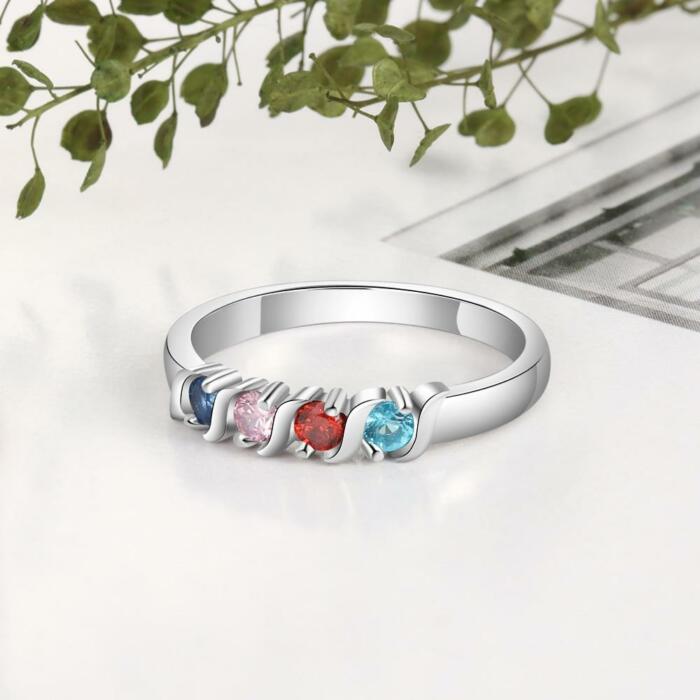 Customized Wedding Ring- Personalized Ring with 4 Birthstone Stones- Gift for Women
