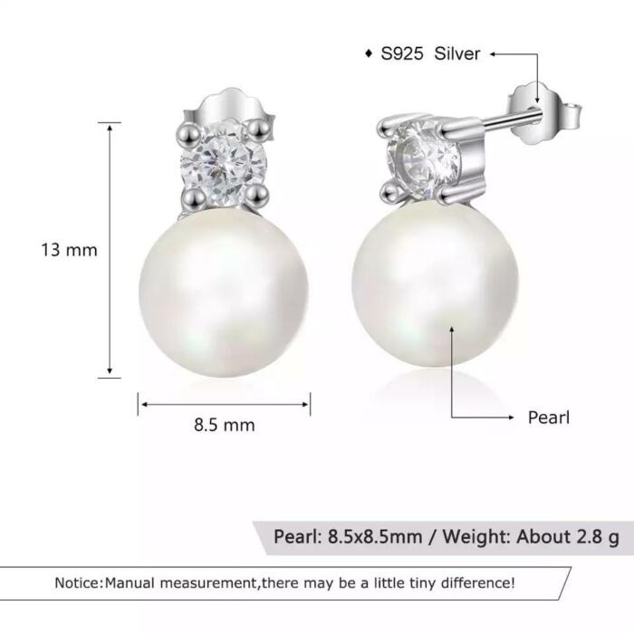 925 Sterling Silver Rounded Pearl Earring - Cubic Zirconia Stud Earring for Women - Pearl Stud Earring for Women - Fashionable Jewelry for Women - Trendy Earring for Women - Stylish Accessory for Women