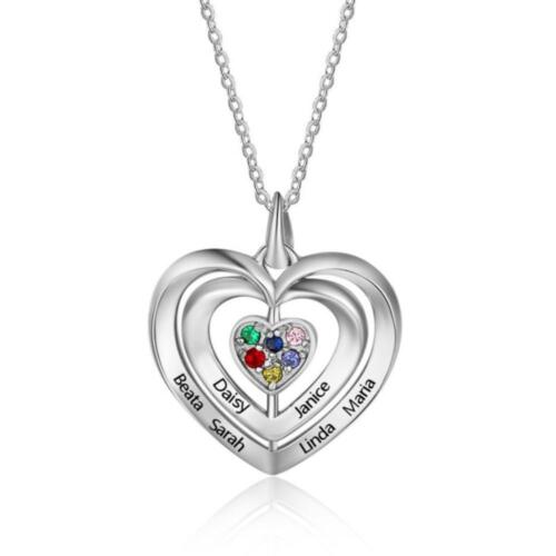 Women Sterling Silver Cubic Zirconia 4 Birthstones & Custom Names - Into Love Sterling Silver Necklace