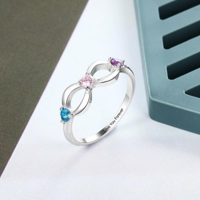 Personalized 925 Sterling Silver Infinity Ring for Women- Custom 3 Birthstone and Inner Engraving